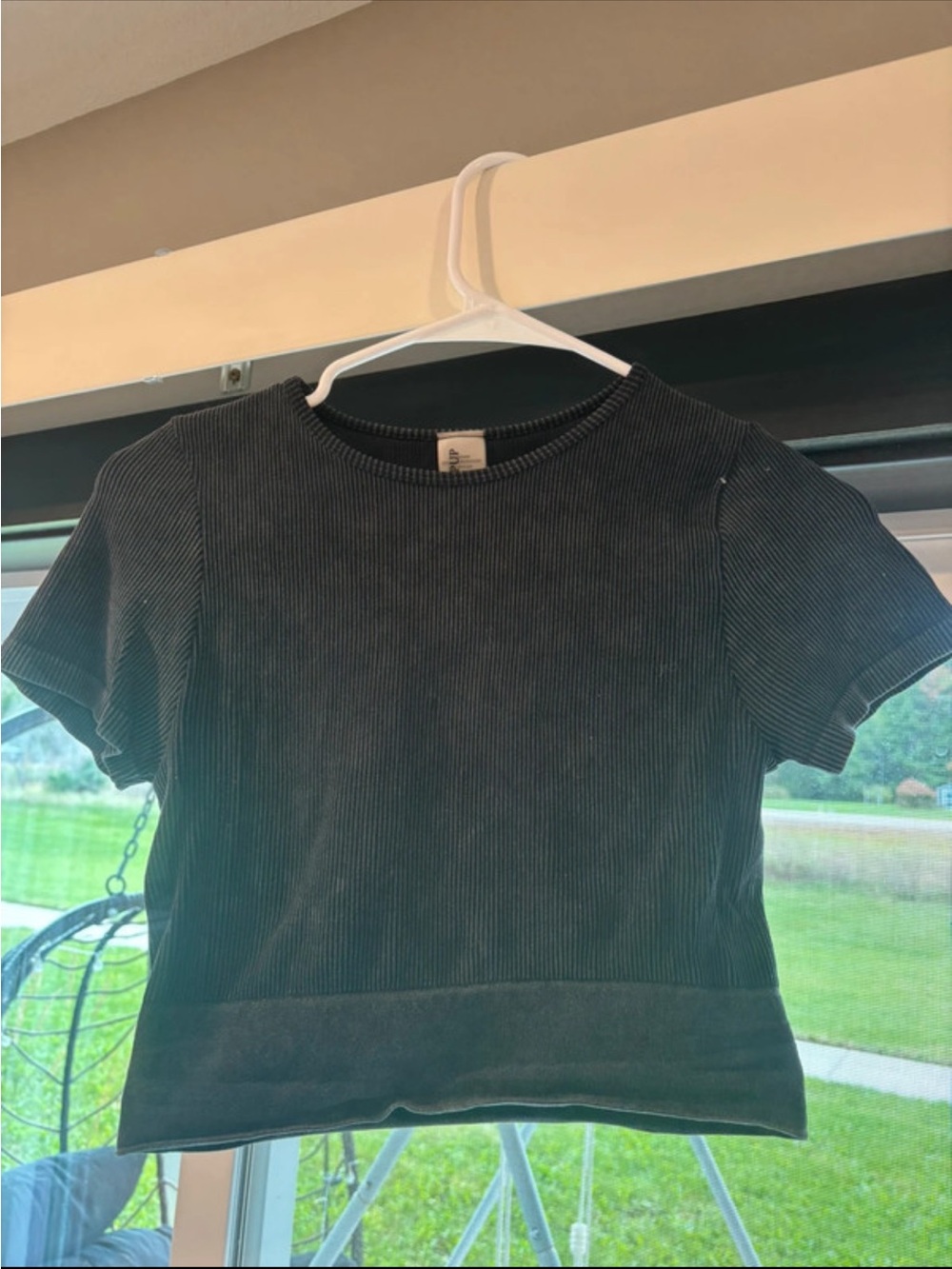 One Step Ahead Black Ribbed Short Sleeve Tee
